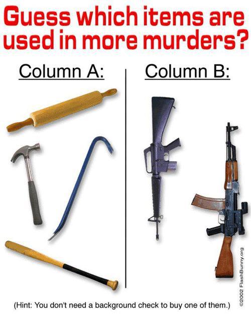 Sign supporting 2nd amendment rights - Guess which items are used in more murders?