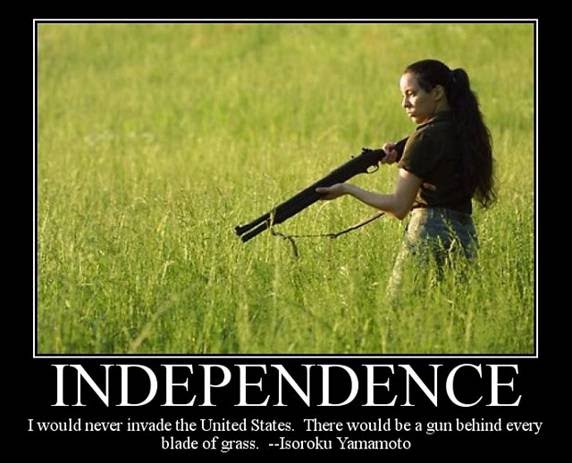 Quote sign supporting gun ownership - Independence, I would never invade the United States. There would be a gun behind every blade of grass.