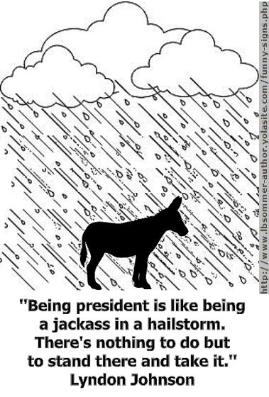 A funny Lyndon Johnson quote - Being president is like being a jackass in a hailstorm. There's nothing you can do but stand there and take it.