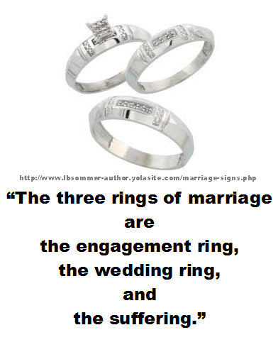 Funny marriage quote: The three rings of marriage are the engagement ring, the wedding ring, and the suffering.