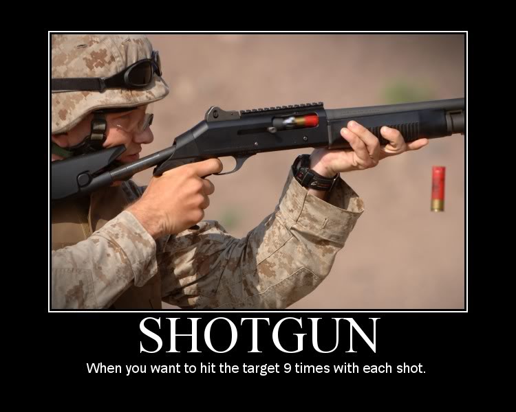 sign about guns. Shotgun - when you want to hit your targets nine times with each shot. http://www.lbsommer-author.yolasite.com/gun-signs.php